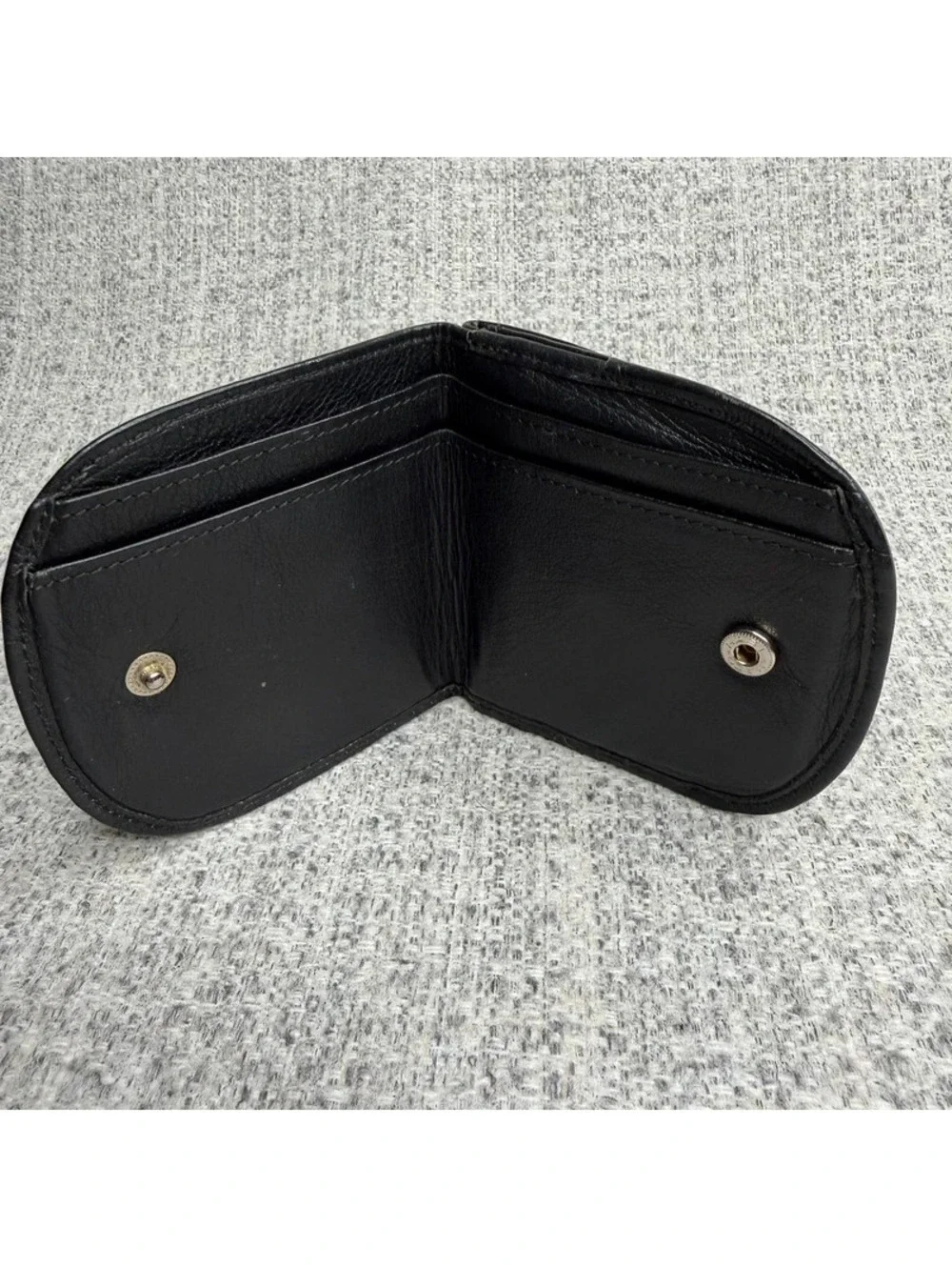 Black Genuine Leather Around the Belt Pouch Wallet Snap Coin Card Holder Vintage